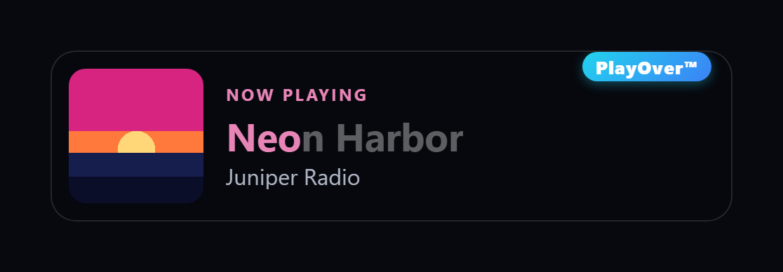 The PlayOver overlay in the Title fill style: the song title fills with colour taken from the album art as the track plays